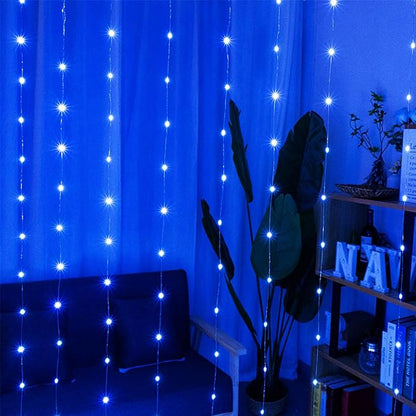 300 LED Fairy Lights, Twinkle Lights with 8 Light Modes, 9.8x9.8Ft Curtain String Lights Remote Control for Christmas, Bedroom, Indoor, Outdoor, Weddings, Party, Birthday Decor (Blue)