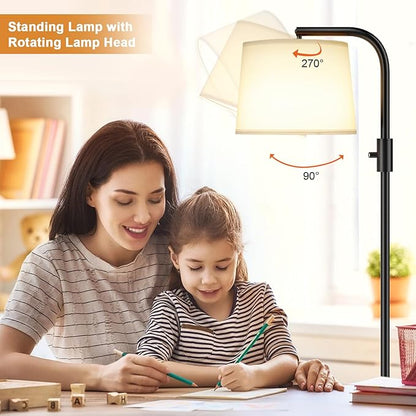 Ambimall 𝐅𝐮𝐥𝐥𝐲 𝐃𝐢𝐦𝐦𝐚𝐛𝐥𝐞 Floor Lamp - Floor Lamps with 9W 𝐋𝐄𝐃 Bulb, Standing Lamps for Living Room with Adjust Head, Modern Standing Tall Light Rotary Switch for Office(Black and White)