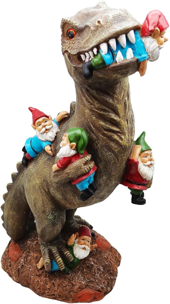 Cute Watchdog 18" Porch Dinosaur Statue Tall Large Strong, Suitable for Big Garden Yard, T Rex Decent Gift Party Décor Resin Funny Gnome Outdoor Indoor, Lawn Sculptures