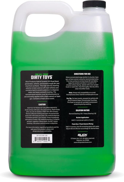 Slick Products Total Off-Road Wash Super Concentrate – Thick Foaming Car Wash Soap with Hybrid-Ceramic Formula for Dirt Bikes ATV UTV Trucks Jeeps and More – Foam Cannon Ready – 128 oz