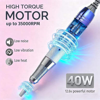 Professional Nail Drill, Lumcrissy 35000RPM Professional Nail File Machine, Rechargeable Efile for Acrylic Gel Nails with Ceramic Drill Bits Set& Sanding Bands for Manicure Salon Home Use