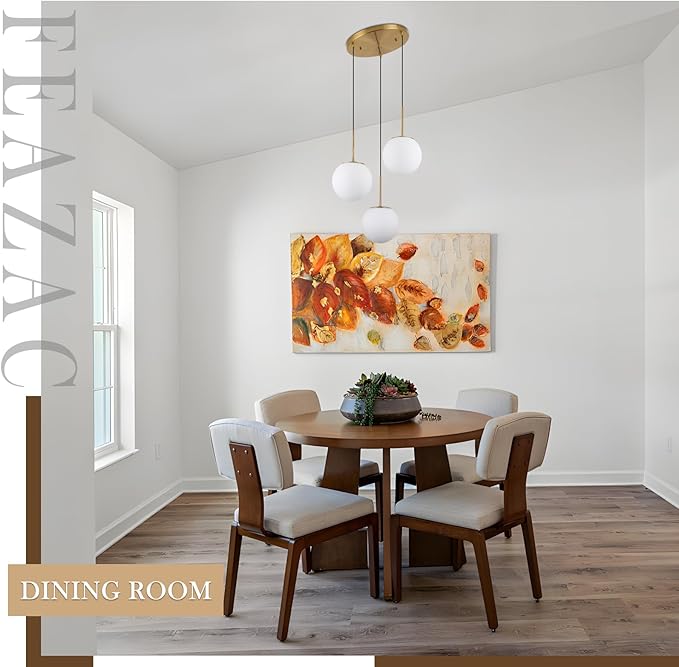 3-Light Cluster Pendant Lights, Mid Century Modern Globe Cluster Chandelier with Milk Glass, Brass Gold Pendant Lighting for Kitchen Island, Staircase, Dining Room, Living Room