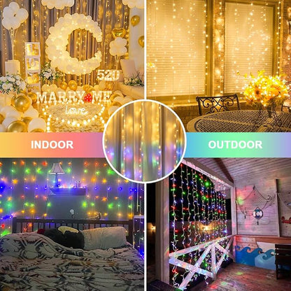 JMEXSUSS 300LED Dual Color Changing Curtain Lights with Remote, 9.8 x 9.8ft Connectable Plug in Christmas String Lights for Bedroom Backdrop Outdoor Decor, Warm White to Multicolor