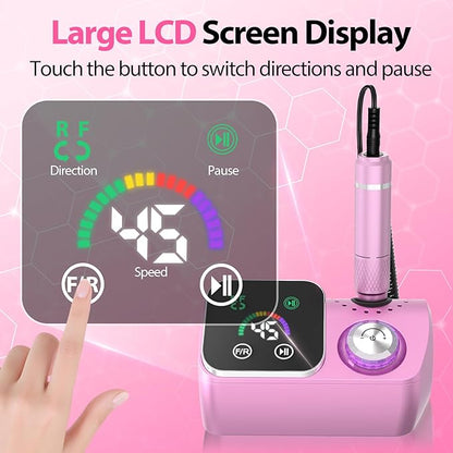 Professional Electric Nail Drill E-File Machine - 45,000 RPM Corded Nail Drills Kit with Low Noise & LED Display for Shaping, Removing & Polishing Acrylic Gel Nails for Salon Home