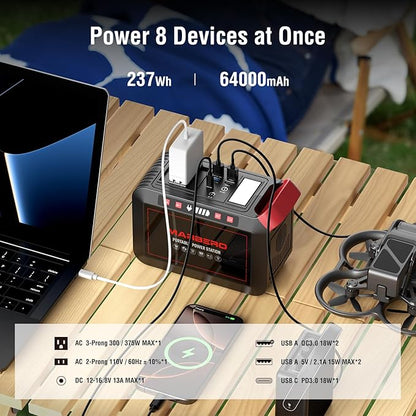MARBERO 237Wh Solar Generator with Solar Panel Included Portable Power Station 300W Pure Sine Wave with Foldable Solar Panel 60W Set for Camping Outdoor Hiking Fishing Emergency