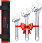 Hitork 3-Piece Adjustable Wrench Set 6-Inch, 8-Inch, 10-Inch, Chrome-Plated Cr-V Steel, Wide Opening Jaws, Laser Etched SAE & Metric Scale, Polished Head, Smooth Knurl, Roll Pouch Included