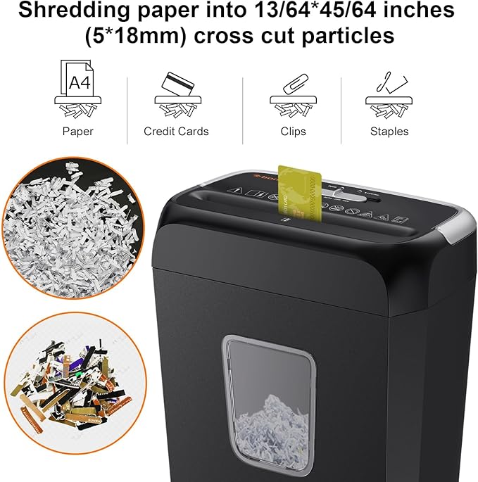 Bonsaii Paper Shredder, 3.4 Gals Wastebasket, 5-6 Sheet Crosscut Shredder for Home Use