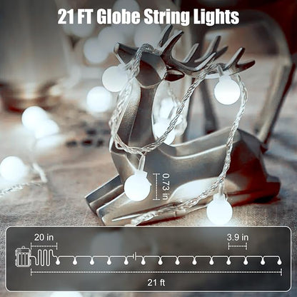 2 Pack Globe String Lights Battery Operated - 21 Feet 60 Led Fairy Lights, 8 Modes with Remote Mini Globe Lights for Indoor Outdoor Bedroom Party Wedding Garden Christmas Tree Decor, Pure White