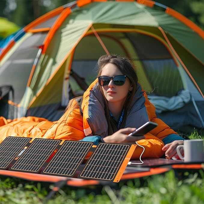 FlexSolar 40W Portable Solar Panel Folding Solar Panel with USB-C PD 18W,USB-A QC3.0 Ports, IP67 Waterproof ETFE Solar Charger for Traveling Camping Compatible with Phone iPad Power Banks