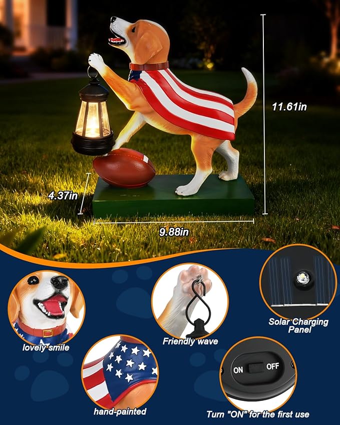 Solar Dog Statues Outdoor Decor with Lantern - Unique Beagle Puppy Home Decor Figurine for Garden, Patio, Yard - Idea Gifts for Women Mom