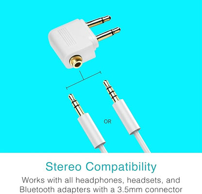 MEE Audio Connect Air in-Flight Bluetooth Wireless Audio Transmitter, with Extra Dual 3.5mm Jack AUX Adapter, for up to 2 AirPods/Other Headphones; Works with All 3.5mm Aux Jacks, White