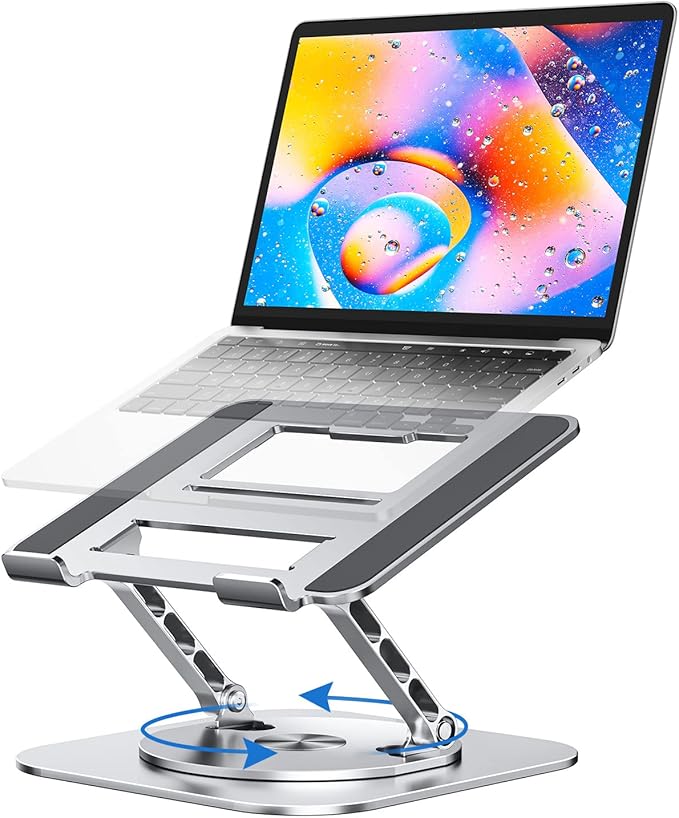 MCHOSE Laptop Stand with 360° Rotating Base, Foldable Adjustable Computer Holder, Ergonomic Design Compatible with MacBook Air Pro, Dell XPS, HP, Lenovo More 10-17" (A-Silver)
