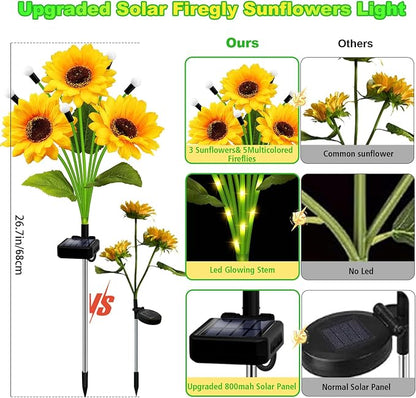 Solar Garden Lights-4 Pack Solar Sunflowers with Multicolor Changing Swaying Firefly Lights,Gifts for Mom Women Mothers Day Birthday,Waterproof Firefly Sunflower Light for Outdoor Patio Yard Decor