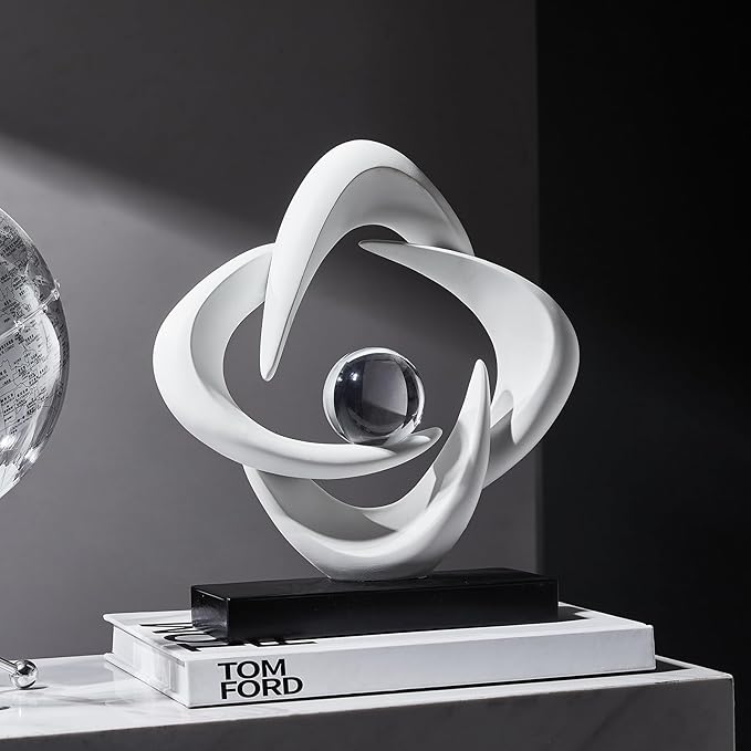FJS Abstract Art Statues for Home Decor, White 4 Pointed Star Sculpture, 10.8" H Modern Coffee Table Bookshelf Decor Accents, Decorations for Living Room Dining Room Office Hotel (White)