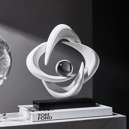 FJS Abstract Art Statues for Home Decor, White 4 Pointed Star Sculpture, 10.8" H Modern Coffee Table Bookshelf Decor Accents, Decorations for Living Room Dining Room Office Hotel (White)