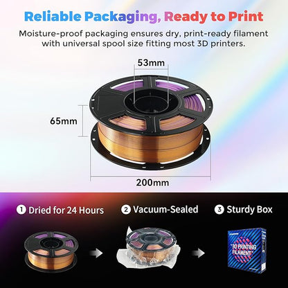 FLASHFORGE Silk Tri-Color Filament, Red, Gold and Purple 3 in 1 Coextrusion Silk PLA Filament 1.75mm, 3D Printer Filament Color Change 1kg(2.2lbs) Spool, Dimensional Accuracy +/- 0.02mm