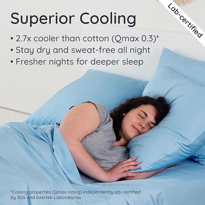 Bambaw Full Sheet Set 4pcs – 100% Viscose Derived from Bamboo Cooling Sheets Full Size Set, Temperature Regulating Sheets, with Elastic Corner Straps, Super Soft Full Size Sheets (Dream Blue)