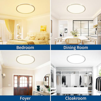 24'' Modern LED Ceiling Light Fixture - Ultra Thin Flush Mount, 50W 5000LM, Brushed Nickel - Perfect for Bedroom, Kitchen, Dining Room, Living Room, Home Office, Hallway.