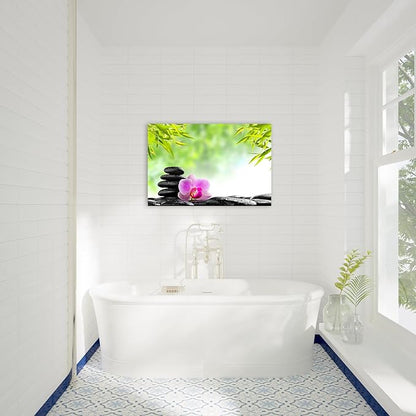 GUTTATY Zen Wall Art Decor, Modern Bathroom Zen Decor Wall Art, Canvas Wall Art for SPA Zen Room Decor, Green Bamboo Leaves and Pebble Relaxing Zen Art Prints for Office & SPA Wall Decor 12x18 Inches