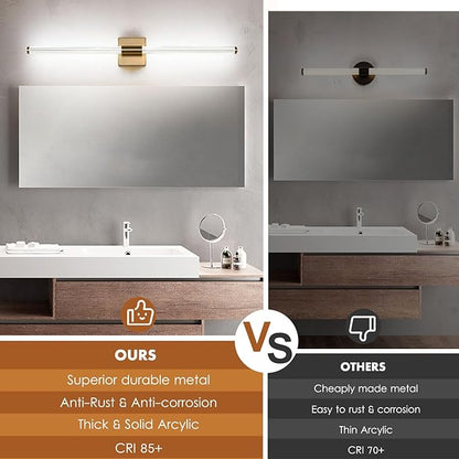Modern LED Vanity Light, 360° Full Lighting Bathroom Light Fixture Over Mirror, 28W 5500K Cool White, Hardwired Wall Sconce, 31.6 Inch, Brass