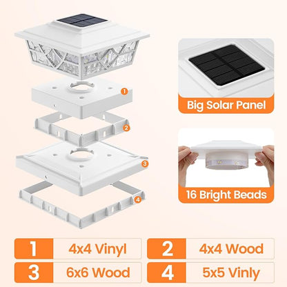 APONUO Solar Post Cap Lights 12 Pack for 4x4 5x5 6x6 Wood Vinyl Fences - Post Lights Solar Powered, IP64 Waterproof, Auto On/Off, for Deck Patio Yard (Warm & Cool White)