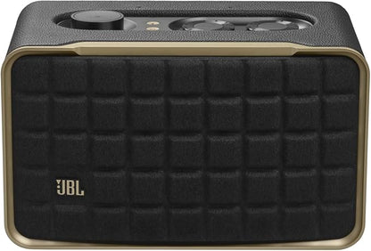JBL Authentics 200 - Retro Style Smart Home Speaker with Built in Wi-Fi, Bluetooth and Voice Assistants, Alexa and Google Assistant, Multi-Room Playback, Automatic self tuning (Black/Gold)