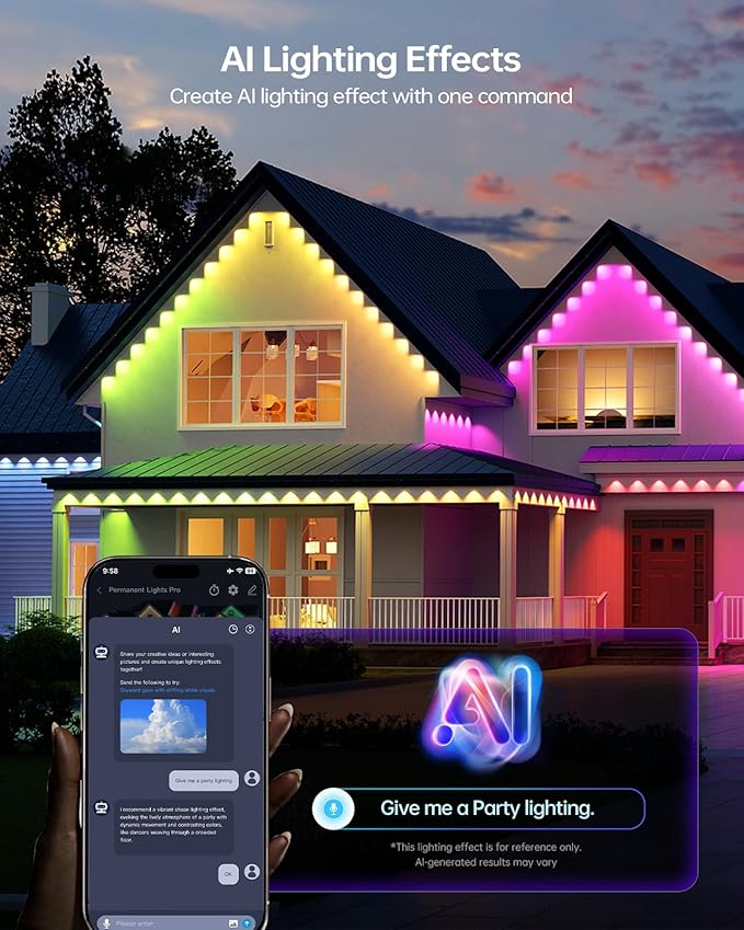 ASAHOM Permanent Outdoor Lights Pro S108E, 300FT with 216 RGBCW LEDs, WLED Integration, AI Lighting, 30000 Lighting Effect Combinations, IP67 Waterproof for Christmas New Year Daily Decor, Black