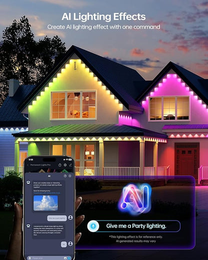 ASAHOM Permanent Outdoor Lights Pro S108E, 300FT with 216 RGBCW LEDs, WLED Integration, AI Lighting, 30000 Lighting Effect Combinations, IP67 Waterproof for Christmas New Year Daily Decor, Black