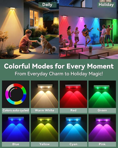 Fence Lights Solar Powered 12 Pack, 7 Fixed Colors & Color Changing Solar Fence Lights Outdoor, IP65 Waterproof Backyard Decoration for Patio, Deck, Pool, Step