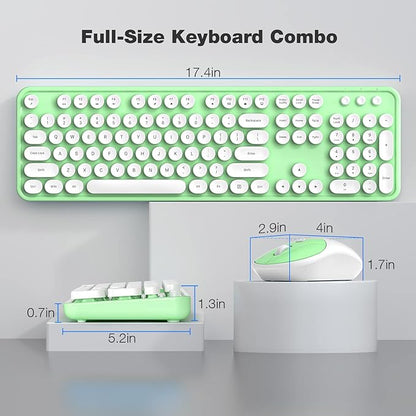 MOFII Wireless Keyboard and Mouse Combo, Computer Full Size 2.4G Plug and Play Wireless Typewriter Retro Round Keyboard and Mouse Set for Windows, Computer, Desktop, PC, Notebook - (Light Green)