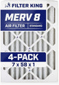 Filter King 7x58x1 Air Filter | 4-PACK | MERV 8 HVAC Pleated A/C Furnace Filters | MADE IN USA | Actual Size: 7 x 58 x .75"