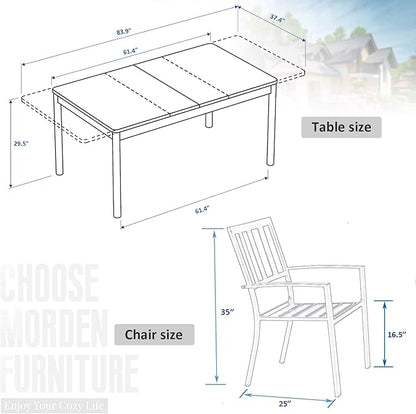 MFSTUDIO Patio Dining Set for 6, Outdoor Dining Set with Expandable Table, 7 Piece Metal Patio Furniture Set, Patio Table and Chairs Set for Deck Backyard Poolside Garden