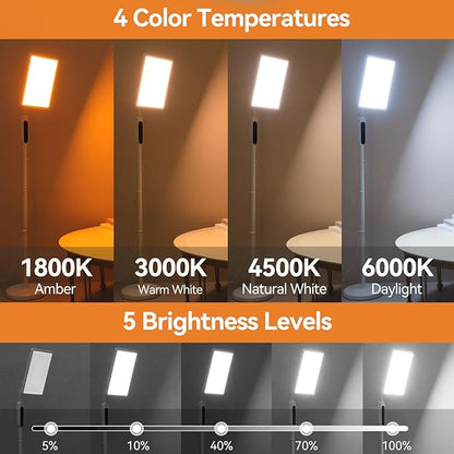12,000 Lux Light Therapy Lamp, Full Spectrum Sunlight Lamp, UV-Free Sun Lamp with Remote Control/4 Color Temp/5 Brightness/4 Timer, 3 Height Adjustable Floor Lamp for Home Office, Living Room, Bedroom