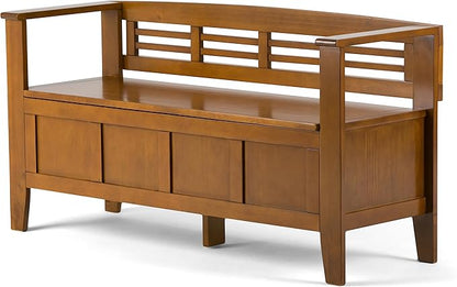 SIMPLIHOME Adams Entryway Storage Bench - 48 inch Wide Solid Wood Hallway Seat in Light Avalon Brown, Contemporary Bench for Entryway or Living Room with Lift-Up Lid and Spacious Storage