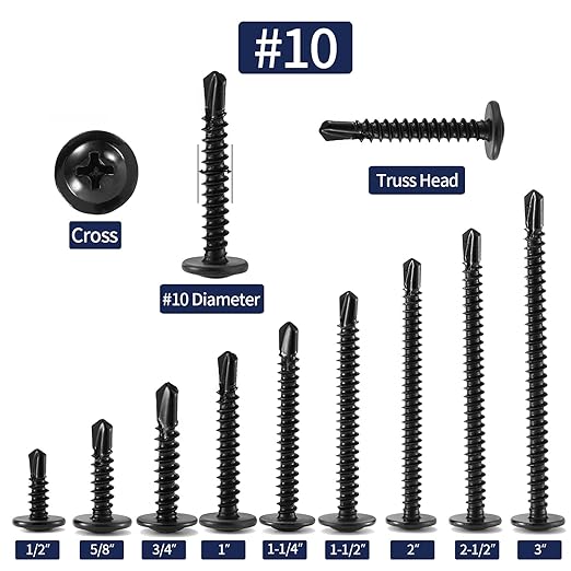 #10 x 1 Sheet Metal Screws 100Pcs 410 Stainless Steel Truss Head Fast Self Tapping Screws Black Oxide by SG TZH