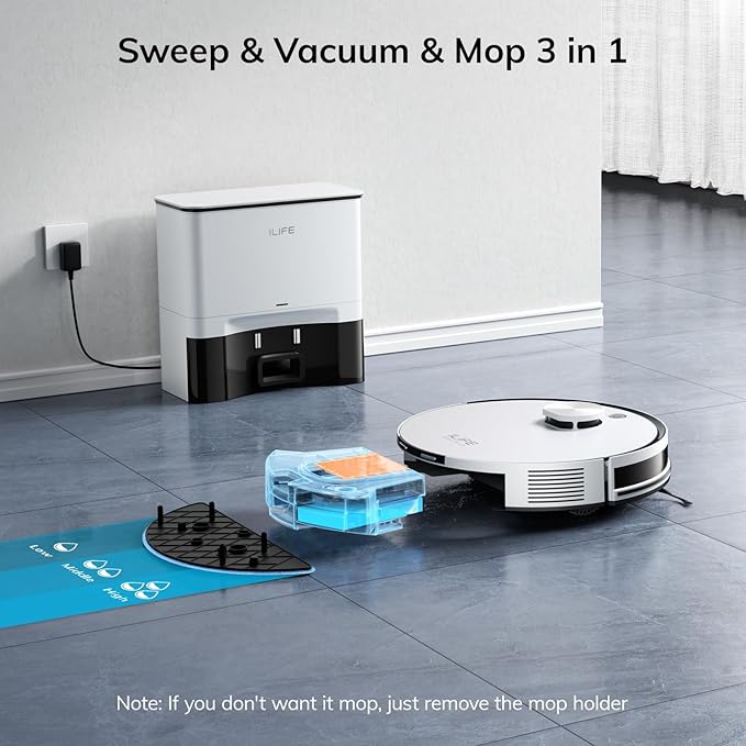 ILIFE A30 Pro Robot Vacuum and Mop, Self Emptying Station for 60 Days, 5000Pa Suction, LiDAR Navigation, No-Go Zones, 2.4G WiFi/App/Alexa/Remote Control, Clean Hard Floors to Medium-Pile Carpet, 110V