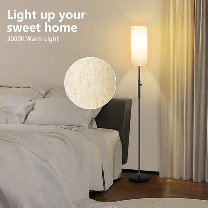 Floor Lamps for Living Room, Modern Standing Lamp, Minimalist Pole Lamps, Stepless Dimmable 9W Bulb Included, Tall Lamp with Linen Shade, Lamps for Bedroom, Office, Kids Room, Reading Light