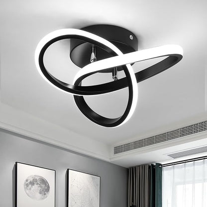 Modern LED Ceiling Light, 2 Rings Creative Black Hallway Ceiling Lighting 6000K Flush Mount Ceiling Lights for Kitchen Bathroom Cool White Light 22W (Black)