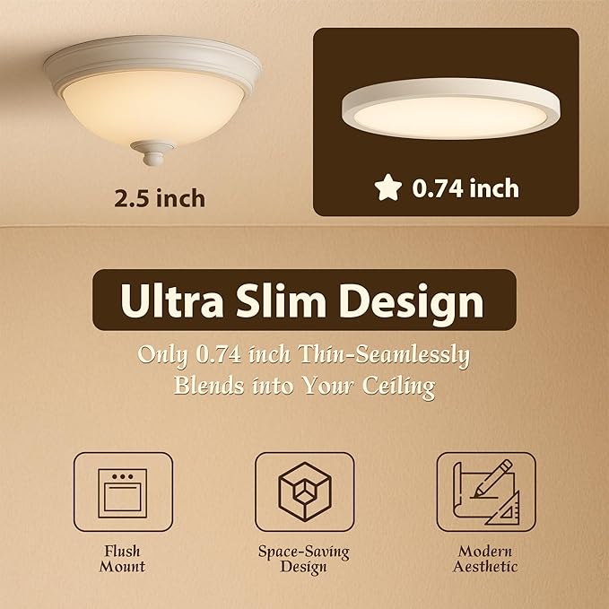 2 Pack 12 Inch LED Dimmable Flush Mount Ceiling Light Fixture, 24W 5CCT (2700K-5000K) Selectable Modern Ceiling Light Close to Ceiling Light,for Bedroom, Kitchen, Bathroom, Hallway