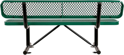 Global Industrial 6'L Heavy Duty Expanded Metal Mesh Bench with Backrest with Steel Frame, Portable Outdoor Bench, 1000 lbs Capacity, Green, 72" L x 24" W x 33" H