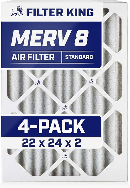Filter King 22x24x2 Air Filter | 4-PACK | MERV 8 HVAC Pleated A/C Furnace Filters | MADE IN USA | Actual Size: 22 x 24 x 1.75"