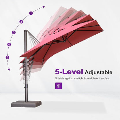 PURPLE LEAF 10' X 10' Patio Cantilever Umbrella with Base Included Square Outdoor Umbrella with 360° Rotation and Aluminum Offset Hanging for Garden Backyard Pool, Terra
