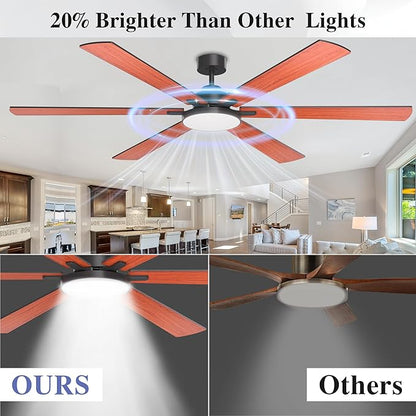 80 Inch Ceiling Fans with Lights and Remote Control, Indoor/Outdoor Flush Mount Low Profile, Commercial Reversible Dimmable Ceiling Fans for Living Room Patio Industrial Shop, Wood Grain