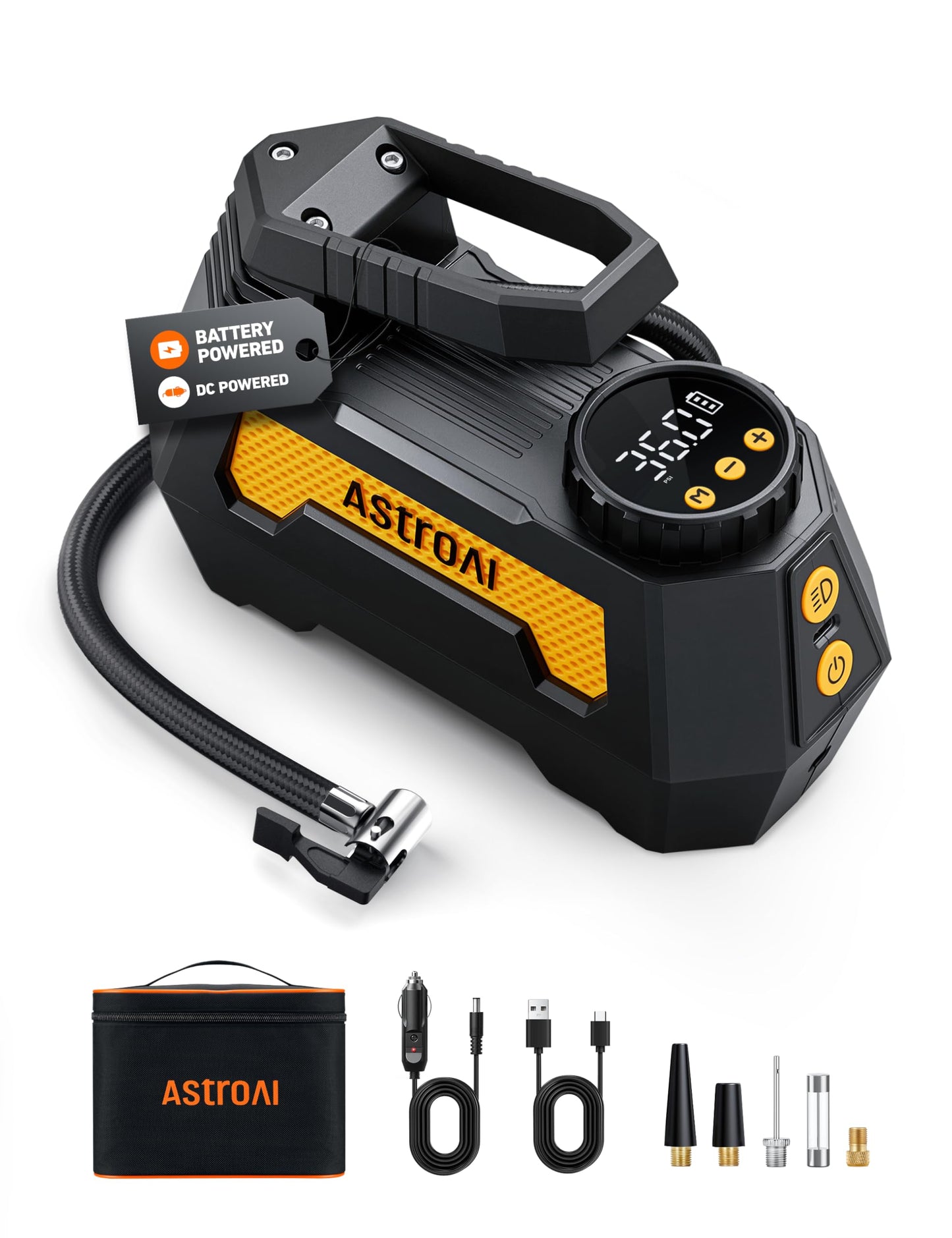 AstroAI H2 Pro Cordless Tire Inflator Portable Air Compressor Fully Upgraded Tire Inflator with DC 12V & Battery Dual Power Supp