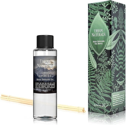 Urban Naturals Reed Diffuser Oil Refill, Crisp Alpine Air Diffuser Oils with Eucalyptus, Pine, Citrus, 4 oz + Free Reed Sticks, Made in the USA