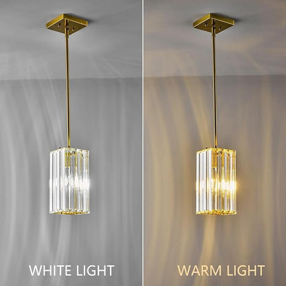 Modern Pendant Light Gold Rectangle Pendant Lighting Mini Crystal Chandeliers Adjustable Pendant Light Fixture for Kitchen Island Dinning Room Living Room Corridor Bedroom(Gold 2-Pack)