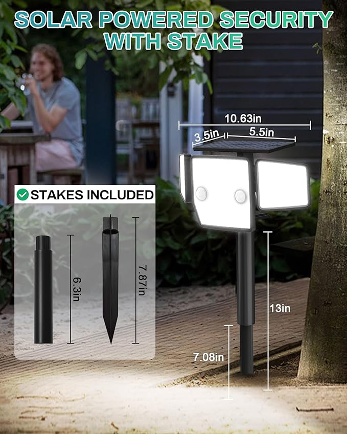 Solar Motion Light Outdoor with Stake, 180° PIR Motion Sensor 360° Illumination, In-Ground or Wall Mount, 236 LED 2500 Lumens Solar Powered Security Flood Light, 3 Modes, IP65 Waterproof, 1 Pack