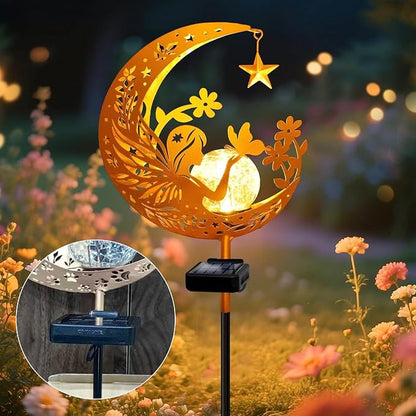 Solar Garden Decor Outdoor Statue, Moon Fairy Garden Figurines for Mom Women Grandma Solar Stake Lights for Patio, Yard, Lawn, Pathway (Warm White)