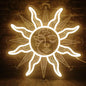 Vintage Burning Sun and Moon Neon Sign - Remote Dimmer 3D Boho Aesthetic Room Decor Celestial Mystic Sun Moon USB Power LED Sign Light w/Closed Eyes Psychedelic for Bedroom Gift - 12"