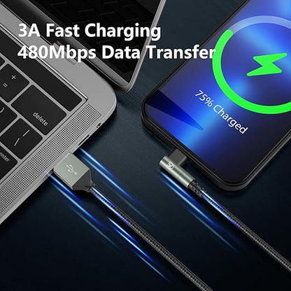 90 Degree iPhone Charger 6FT, [Apple MFi Certified] 3Pack Fast Charging Cables Cord,6Feet Right Angle Nylon Braided USB Lightning Cable for iPhone 14/13/12/11/Pro/Max/Mini/X/Plus/8/7/6/5S/Plus/iPad